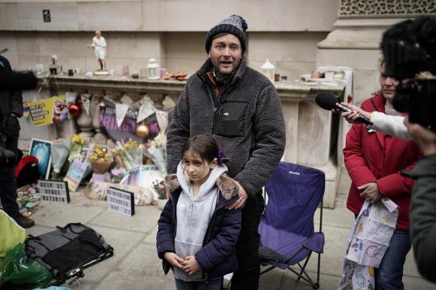 Times Series: Richard Ratcliffe, husband of Iranian detainee Nazanin Zaghari-Ratcliffe, with daughter Gabriella ends his hunger strike in central London after nearly three weeks.  Credit: PA