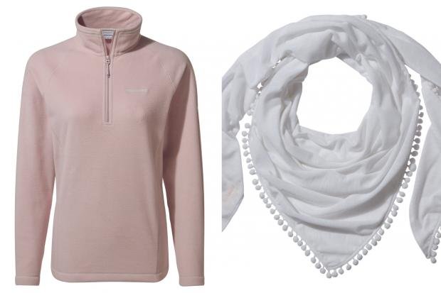 Times Series: The Miska IV Half Zip fleece in pink and the NosiLife Florie scarf, right.  Photos via Craghoppers.