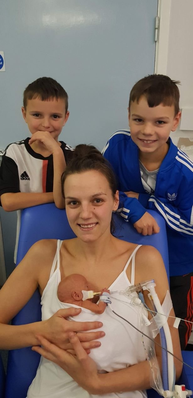 Leigh Swithenbank with her sons Cory and Harry and baby Frankie, who was just five months old when he died after being born prematurely.  Her family now support the Tiny Lives Trust which helped them cope with the trauma