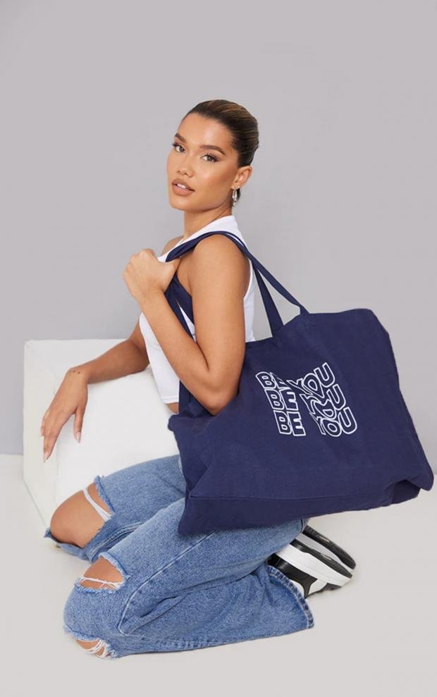 Times Series: Be You Navy Canvas Tote Bag (PrettyLittleThing)