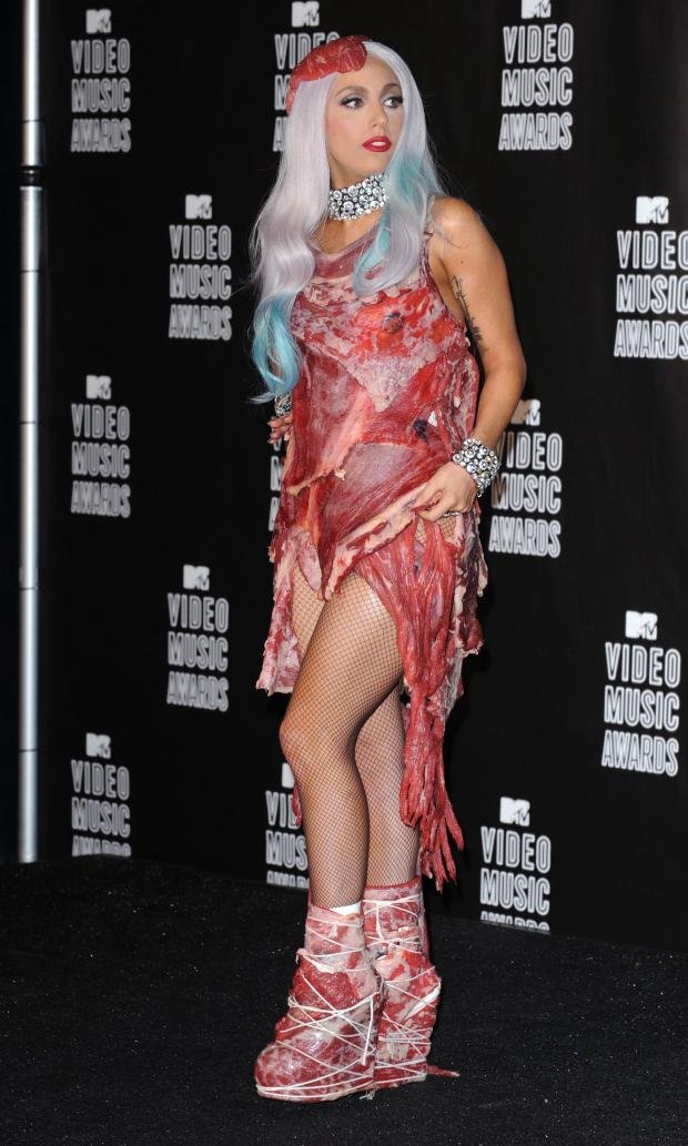 Times Series: Lady Gaga's meat dress.  Credit:PA