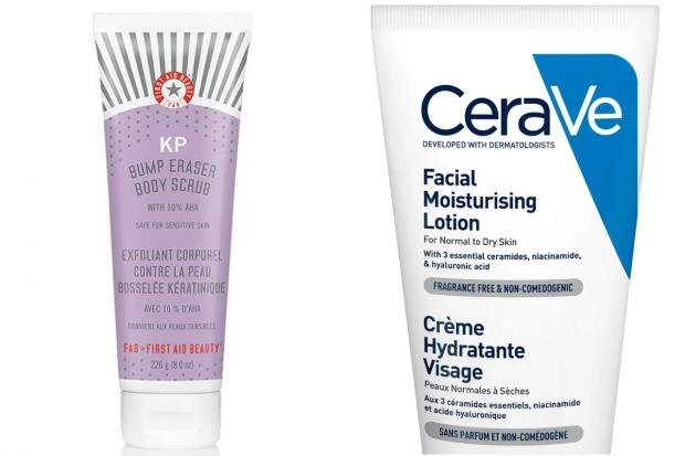 Times Series: First Aid Beauty KP Bump Eraser Body Scrub and CeraVe Moisturizing Face Lotion.  1 credit