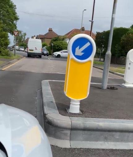 Times Series: The newly designed width restriction in Potters Bar.  Credit: Twitter