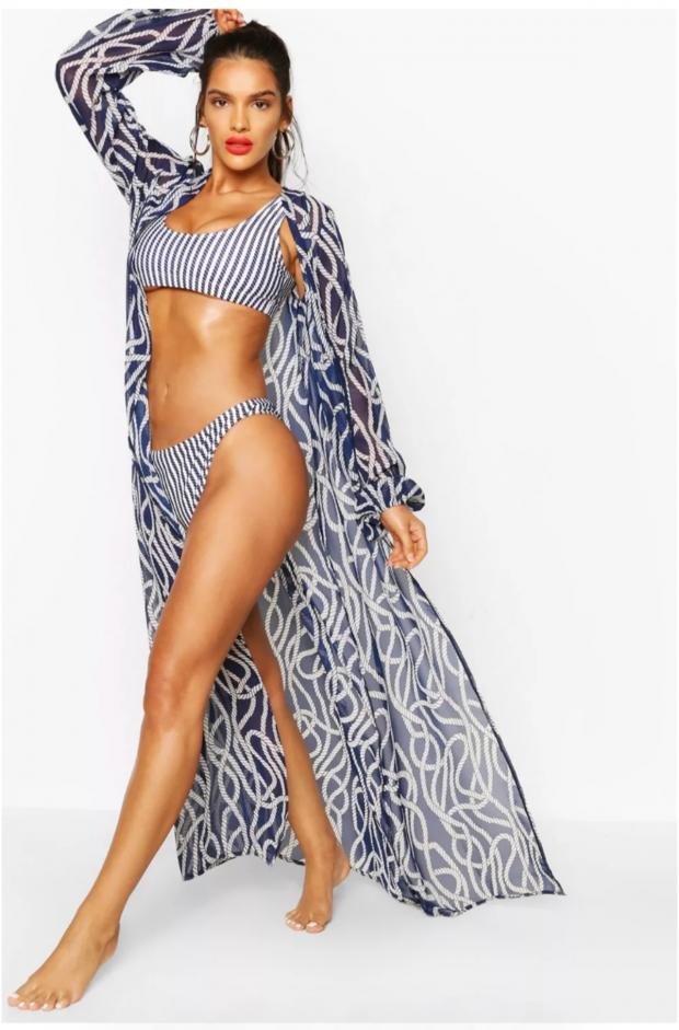 Times Series: Nautical Rope Print Maxi Beach Kimono (Boohoo)