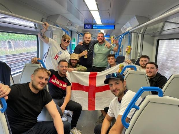 The Argus: Arthur, left, and Karl, right, with friends on their way to the Euro final last summer